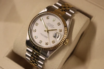 Rolex Datejust 36MM White Diamond Dial 16233 Steel & 18K Yelllow Gold Boxed