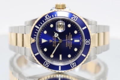 Rolex Submariner Date 18K Yellow Gold & Steel 16613 Blue Dial Box & Papers 2002