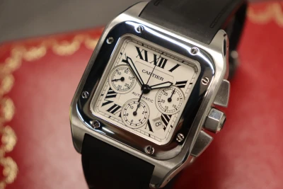 Cartier Santos XL100 Chronograph Steel Aftermarket Rubber Box & Paper Circa 2010
