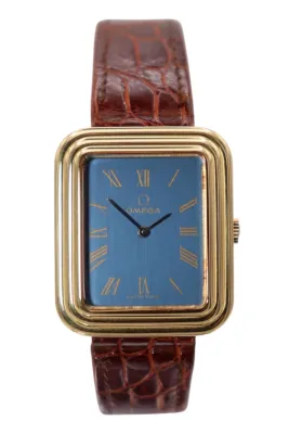 Omega De Ville 27mm Yellow Gold Blue Dial Manual Wind Vintage 1975 Ref 511.90081