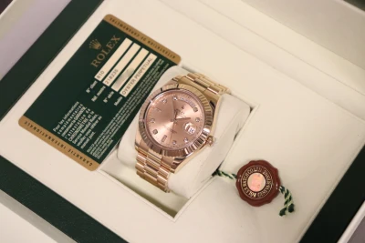 Rolex Day-Date II 18K Rose Gold Diamond 218235 Presidential Bracelet B&P 2012