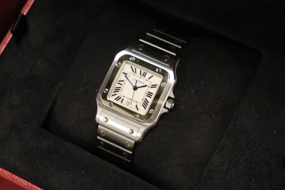 Cartier Santos 18K Yellow Gold & Stainless Steel Quartz 1566 Box & Papers 2009