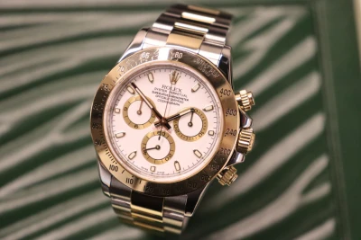 Rolex Cosmograph Daytona 18K Yellow Gold & Stainless Steel White Dial 116523 Box & Papers 2014