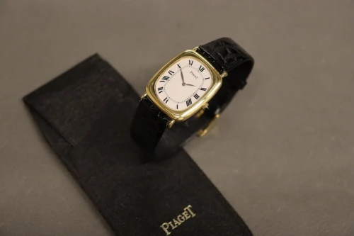 Piaget Emperador 18K Yellow Gold 9251 Black Leather Strap Circa 1980s Watch Only