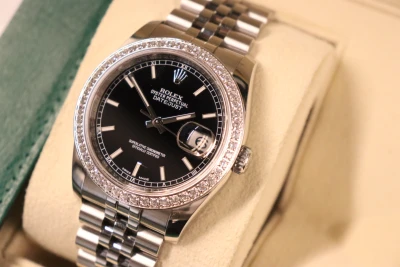 Rolex Datejust 36MM 116200 Aftermarket WG Diamond Bezel Black Dial B&P 2018