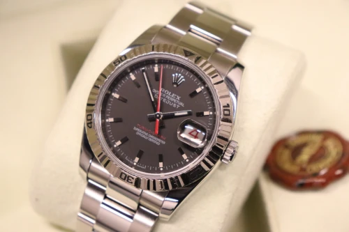 Rolex Turn-O-Graph 36MM 18K White Gold Bezel Black Matte Dial 116264 Circa 2004