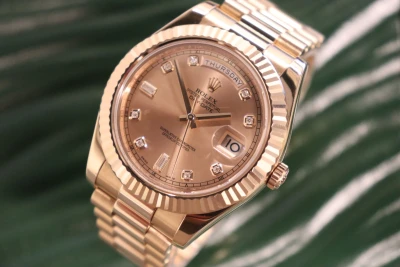 Rolex Day-Date II 18K Rose Gold Diamond 218235 Presidential Bracelet B&P 2012