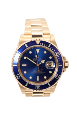 Rolex Submariner Date 18K Yellow Gold Blue Dial 16618 Boxed 1990