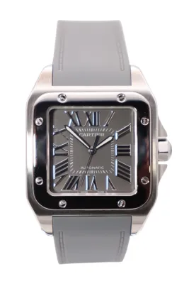 Cartier Santos 100XL 2656 Grey Dial Kings Road Edition 2010 B&P Rubber Strap