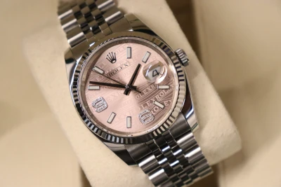 Rolex Datejust 36mm 18ct Steel Pink Wave Dial Jubilee 116234 2015