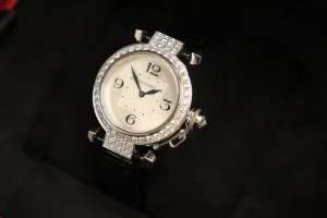 Cartier Pasha 18K White Gold Diamond Bezel Leather Strap 2813 Boxed Circa 2005