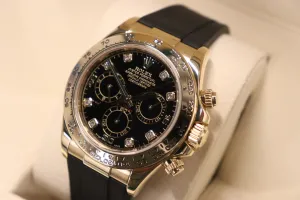 Rolex Cosmograph Daytona 18K Yellow Gold Black Diamond Dial Boxed Circa 2007