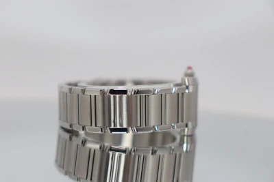 Cartier Tank Française W51031Q3 Silver Dial Pink Cabochon Crown Steel 2017 B&P