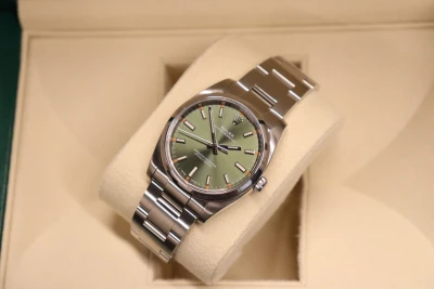 Rolex Oyster Perpetual Olive Dial 34MM 114200 Stainless Steel Boxed Circa 2018