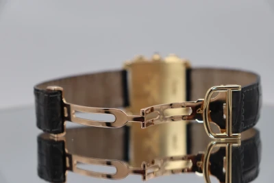 Cartier Tank Quartz Chrono 18K Gold Black Leather Strap 1830 Boxed Circa 2000