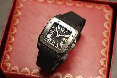 Cartier Santos 100 XL Black PVD Coating Black Kevlar Strap 2656 Boxed Circa 2012