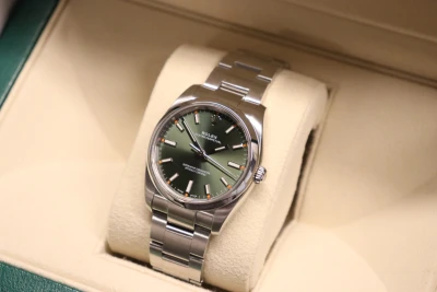 Rolex Oyster Perpetual Olive Dial 34MM 114200 Stainless Steel Boxed Circa 2018