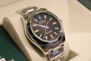 Rolex Milguass 116400GV Black Dial Green Glass Stainless Steel Box & Papers 2009
