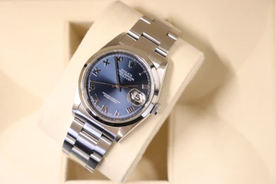 Rolex Datejust 36MM Sainless Steel Blue Roman Numeral Dial Oyster 16200 Circa 2003