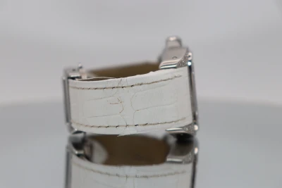 Cartier Santos Midi 100 Aftermarket Diamonds White Leather Strap 2878 Boxed