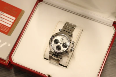 Cartier Pasha 2412 Chronograph Stainless Steel Silver & Black Dial 2000 B&P