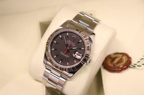 Rolex Turn-O-Graph 36MM 18K White Gold Bezel Black Matte Dial 116264 Circa 2004