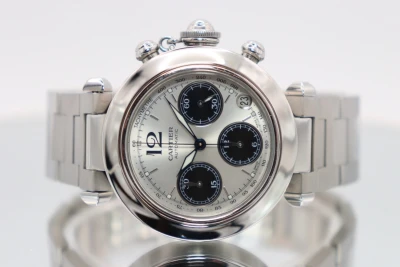 Cartier Pasha 2412 Chronograph Stainless Steel Silver & Black Dial 2000 B&P