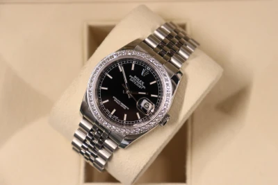 Rolex Datejust 36MM 116200 Aftermarket WG Diamond Bezel Black Dial B&P 2018