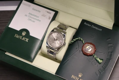 Rolex Datejust 36mm Steel Silver Roulette Dial Oyster 116200 Box & Papers 2007