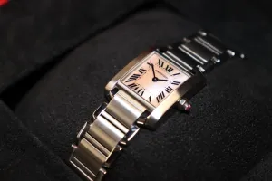 Cartier Tank Francaise Ladies Pink MOP 20mm x 25mm Steel 2384 Boxed