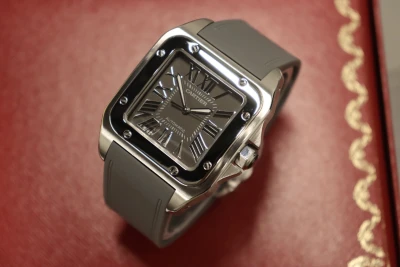 Cartier Santos 100XL 2656 Grey Dial Kings Road Edition 2010 B&P Rubber Strap