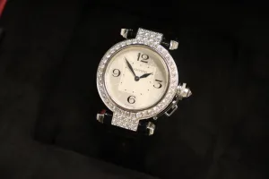 Cartier Pasha 18K White Gold Diamond Bezel Leather Strap 2813 Boxed Circa 2005