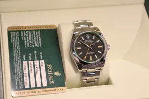 Rolex Milguass 116400GV Black Dial Green Glass Stainless Steel Box & Papers 2009