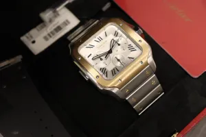 Cartier De Santos Chrono 43mm Steel & 18k Yellow Gold W2SA0008 Box & Papers 2019