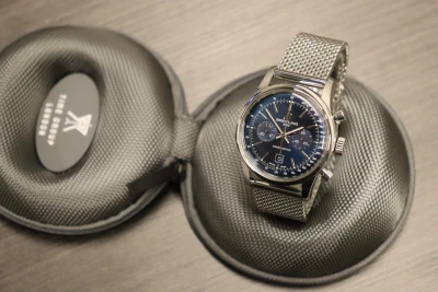Breitling Chronograph Blue Dial Stainless Steel A41310 Mesh Bracelet Circa 2010