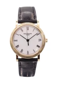 Patek Philippe Calatrava 18K Gold Watch Black Leather Strap 3802/200 Circa 2000