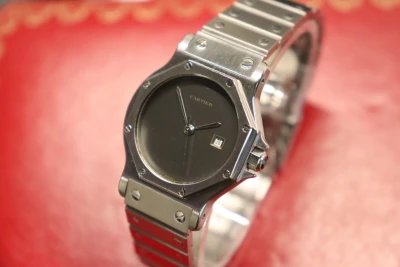 Cartier Santos Octagon 30mm Stainless Steel Grey Dial Boxed Circa 1990