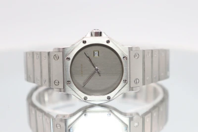 Cartier Santos Octagon 30mm Stainless Steel Grey Dial Boxed Circa 1990