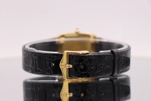 Piaget Emperador 18K Yellow Gold 9251 Black Leather Strap Circa 1980s Watch Only