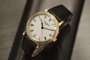 Patek Philippe Calatrava 18K Gold Watch Black Leather Strap 3802/200 Circa 2000