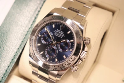 Rolex Cosmograph Daytona 18k White Gold Blue Dial 116519 Box & Papers 2019