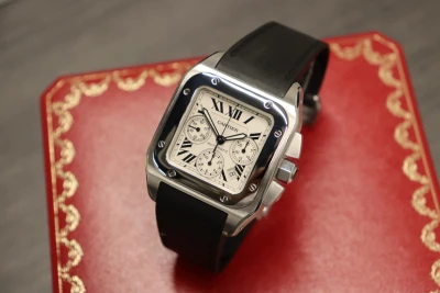 Cartier Santos XL100 Chronograph Steel Aftermarket Rubber Box & Paper Circa 2010