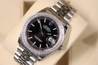 Rolex Datejust 36MM 116200 Aftermarket WG Diamond Bezel Black Dial B&P 2018