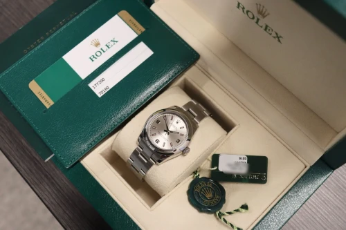 Rolex Oyster Perpetual 31MM Silver Dial Pink Baton 177200 2015 Full Set