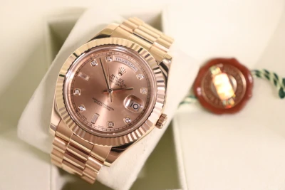 Rolex Day-Date II 18K Rose Gold Diamond 218235 Presidential Bracelet B&P 2012
