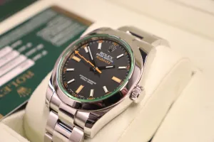 Rolex Milguass 116400GV Black Dial Green Glass Stainless Steel Box & Papers 2009