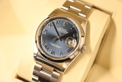 Rolex Datejust 36MM Sainless Steel Blue Roman Numeral Dial Oyster 16200 Circa 2003