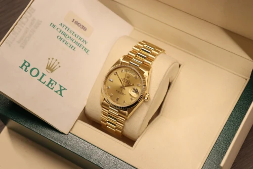 Rolex Day-Date 18038 36mm 18K Yellow Gold Diamond Dial Presidential B&P 1987