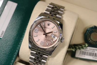 Rolex Datejust 36mm 18ct Steel Pink Wave Dial Jubilee 116234 2015