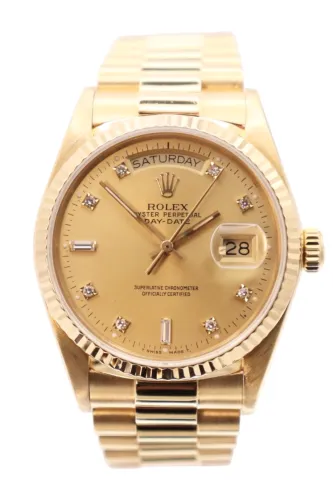 Rolex Day-Date 18038 36mm 18K Yellow Gold Diamond Dial Presidential B&P 1987
